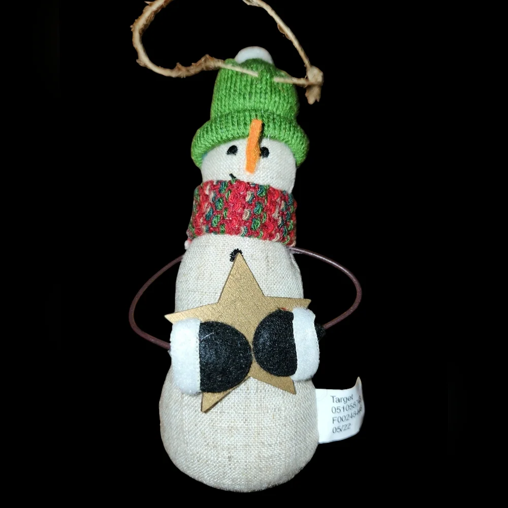 Target set of 3 snowmen ornaments 2022 cotton,flannel,knit.Wire arms